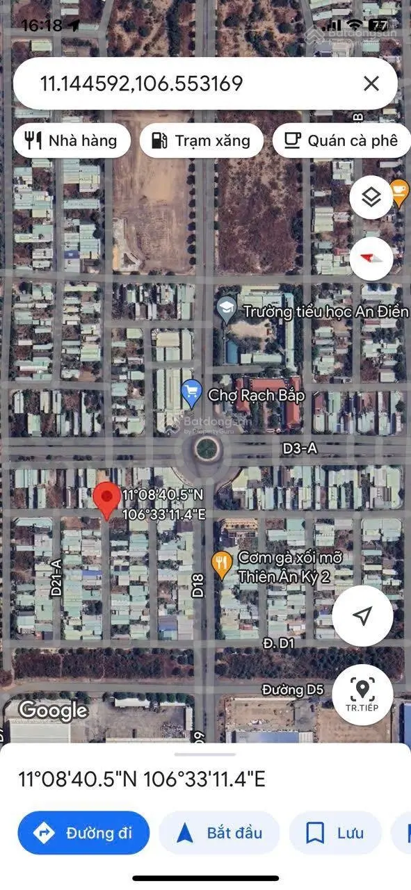 Bán ngợp lô đất góc 2 MT đường lớn, sát chợ Rạch Bắp, trong KDC Rạch Bắp sổ riêng, full thổ cư