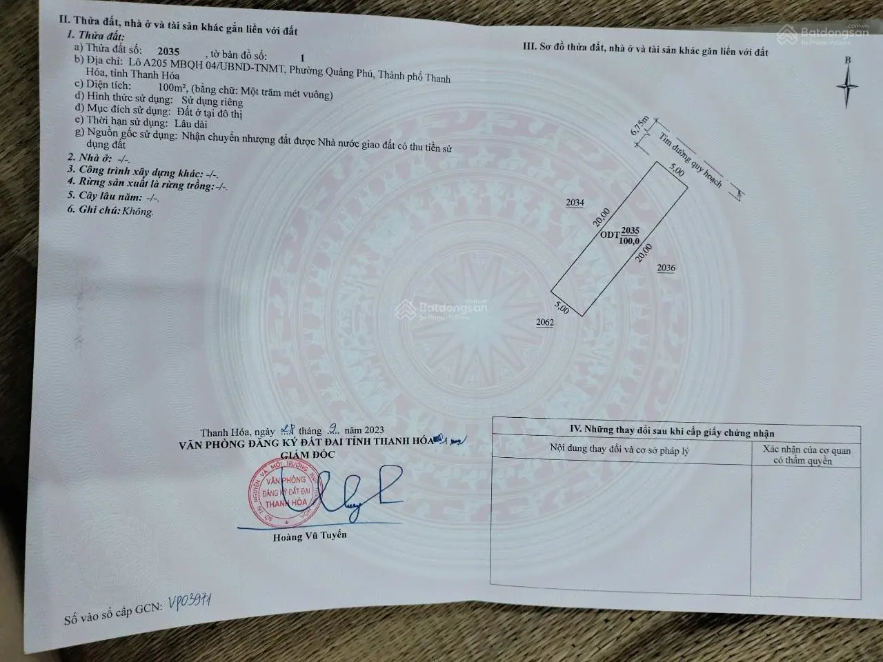 Cần bán đất chính chủ tại Quảng Phú, Tp. Thanh Hóa