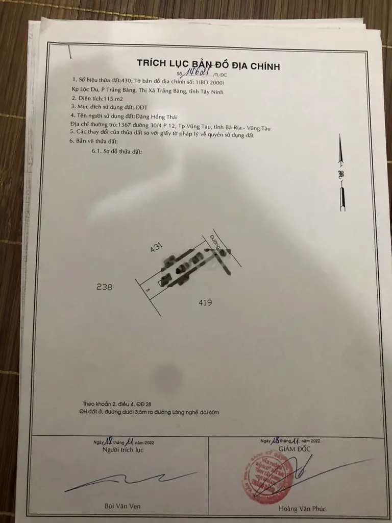 Tôi cần bán gấp lô đất thổ cư 115m2 giá 860triệu ngay chợ Trảng Bàng