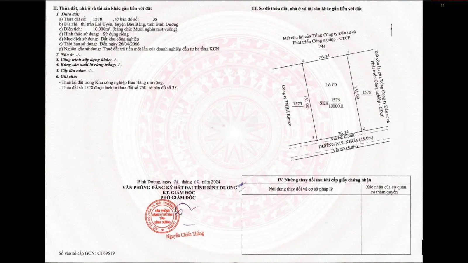 Chính chủ bán đất 1ha đất xây nhà xưởng giá rẻ tại KCN Bàu Bàng Bình Dương (76x130m)