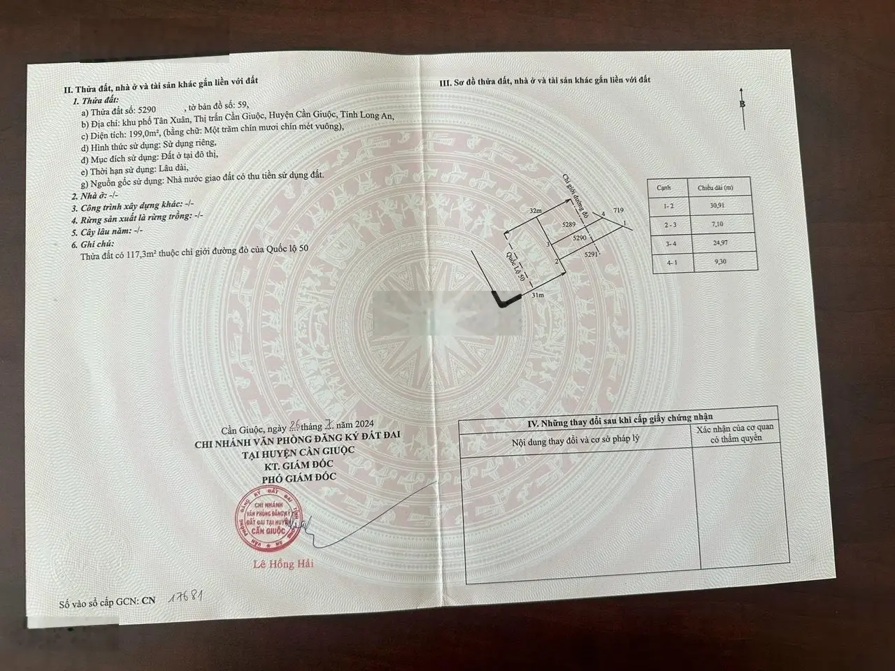 Đất thổ cư mặt tiền Quốc Lộ 50, ngay ngã 3 Tân Kim