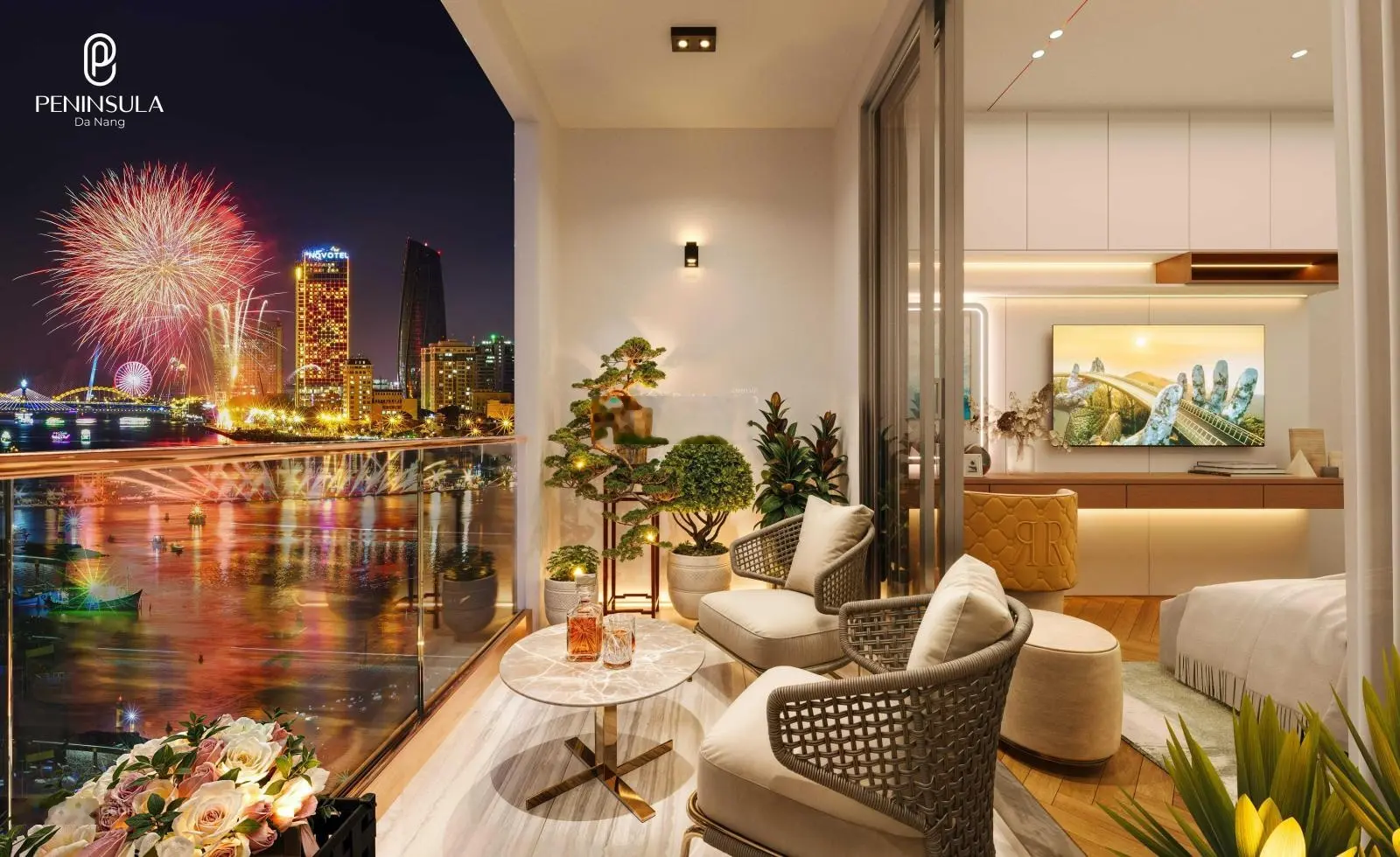 Giỏ hàng cực đẹp căn hộ Peninsula Đà Nẵng, căn 2PN view Sông Hàn, diện tích 73,2m2, hướng Đông Nam