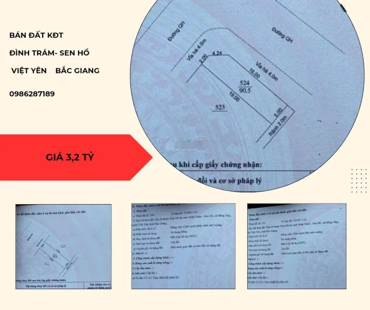 Bán Gấp 2 lô đất mặt đường 295B(Quốc lộ 1 cũ) Đình Trám Sen Hồ Việt Yên Bắc Giang