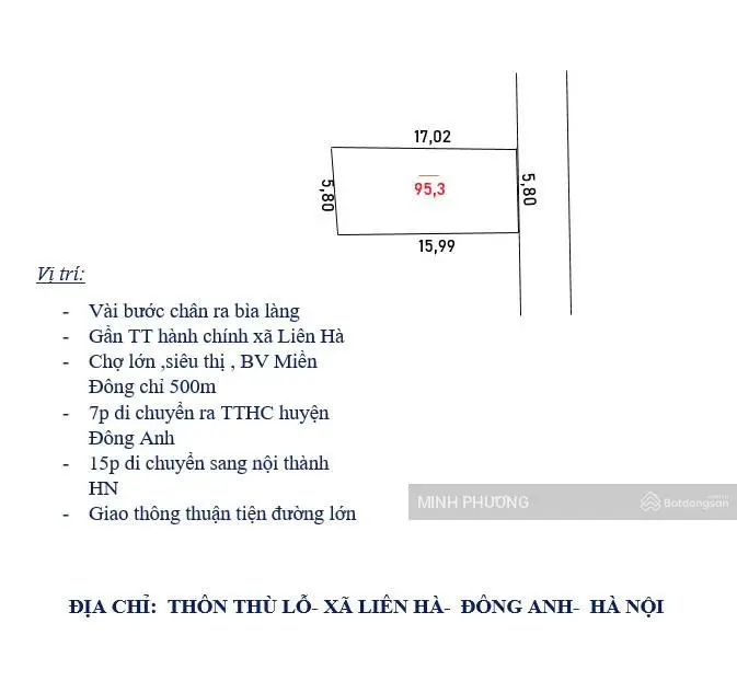 Bán 96m2 đất tại thôn Thù Lỗ, Liên Hà, Đông Anh, Hà Nội. Ô tô thông, khu vực đang được quan tâm