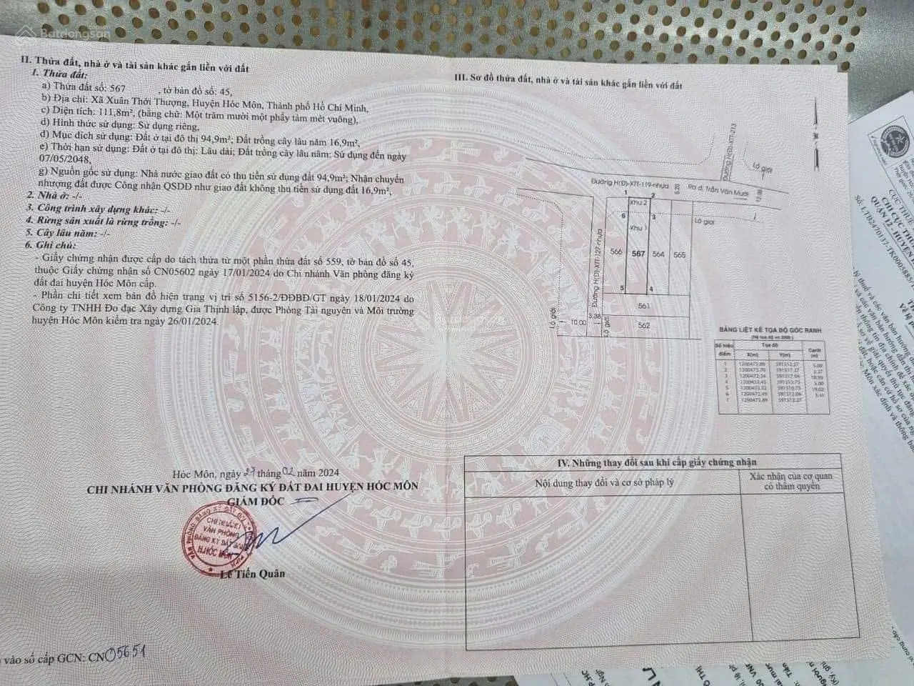 Bán đất giá 4,5 tỷ VND tại Xã Xuân Thới Thượng, Hóc Môn
