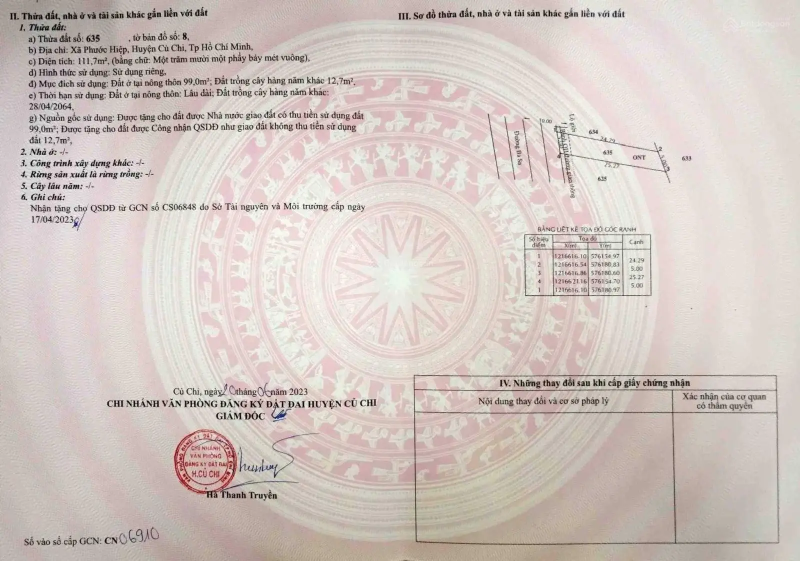 Bán gấp! Đất thổ 111m2 ngay đường Ba Sa - Củ Chi - đường Xuyên Á đi vào 1Km tới đất - chỉ 1tỷ250tr