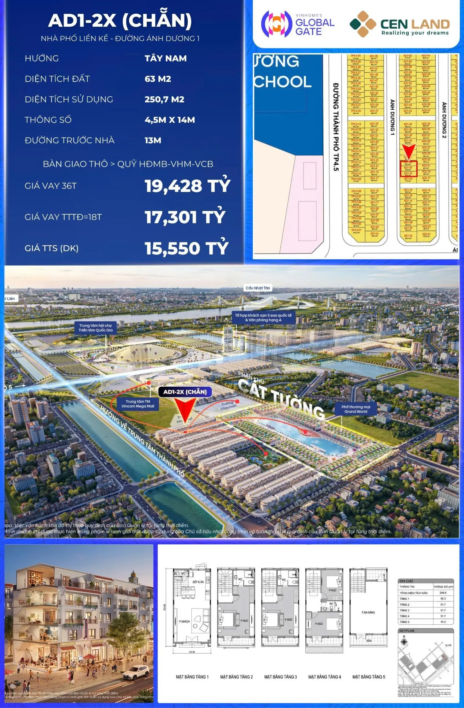 Bán liền kề view đẹp vip tại Vinhomes Cổ Loa 15,5 tỷ - 63m2, Đông Anh, Hà Nội