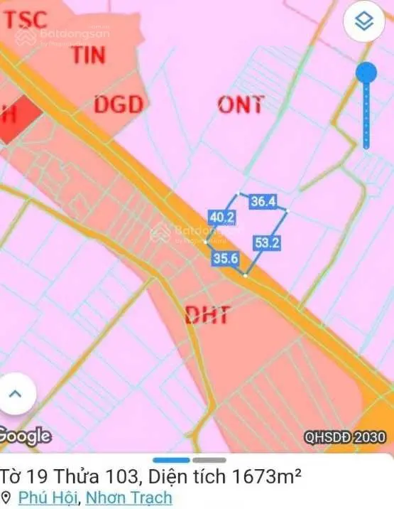 36mx46m có 400m2 thổ cư, 1,6 sào Phú Hội Nhơn Trạch giá rẻ nhất khu vực, MT đường Trần Thị Nhạt