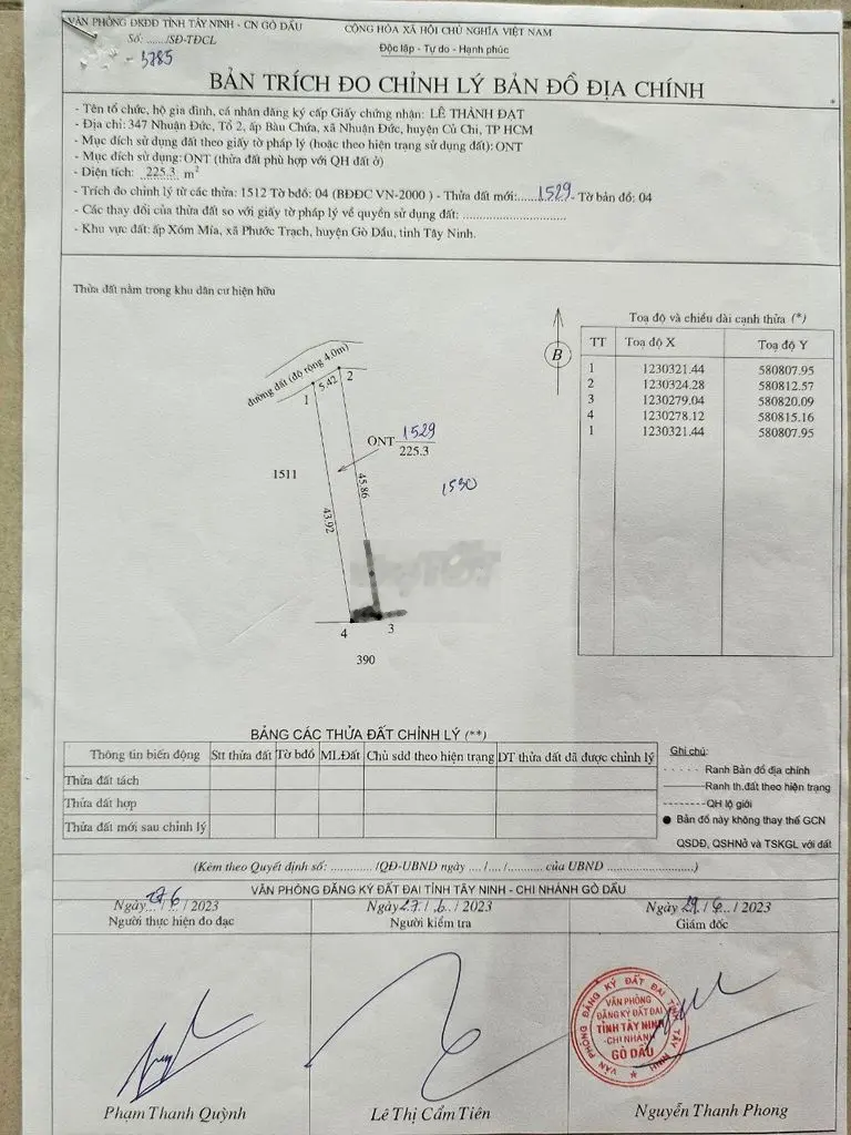 Bán Gấp Lô Đất Full Thổ Cư ở Gò Dầu. DT 5x45m2. Giá 695 Triệu. Sổ Hồng