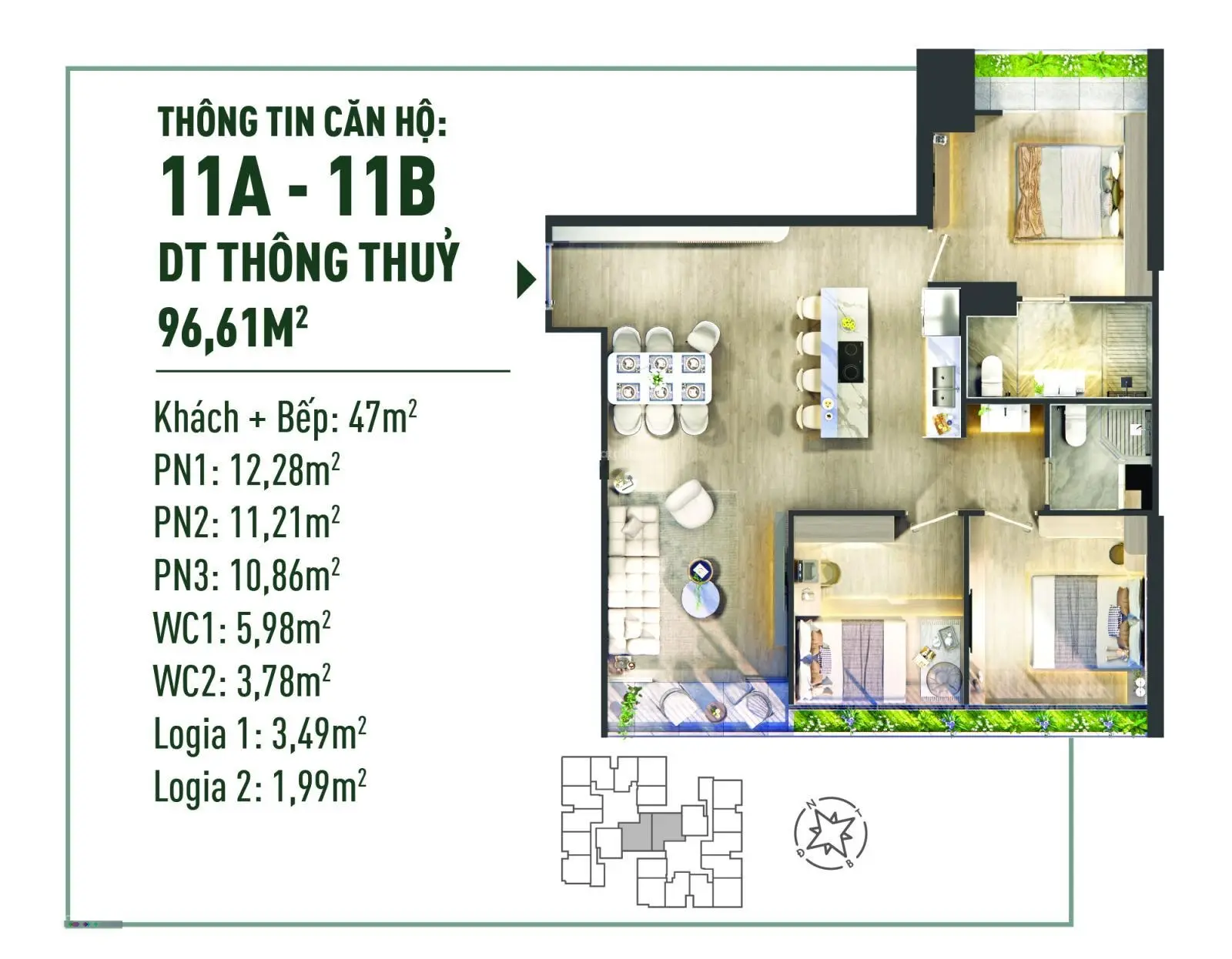 Duy nhất CH 96,52m2/3PN tại CCCC The Fibonan chỉ từ 1.2 tỷ HTLS 0% 18 tháng, QT 80tr Miễn phí DV