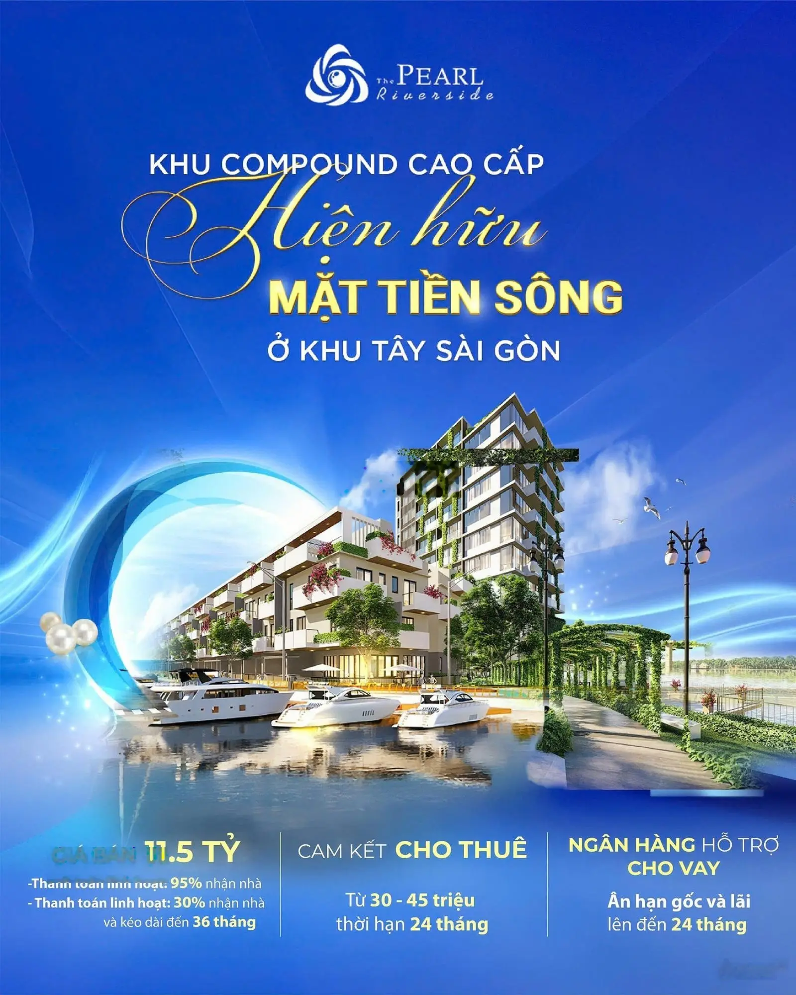 Nhà Phố Mặt Tiền Sông Có Bến Du Thuyền, giá 12 tỷ - DTXD 320m2 - TT 36th, cam kết thuê lại 30tr/th