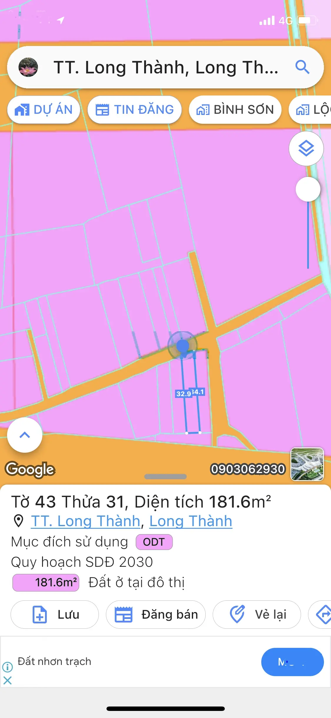 Bán gấp lô đất DT: 180m2 full SHR thị trấn Long Thành