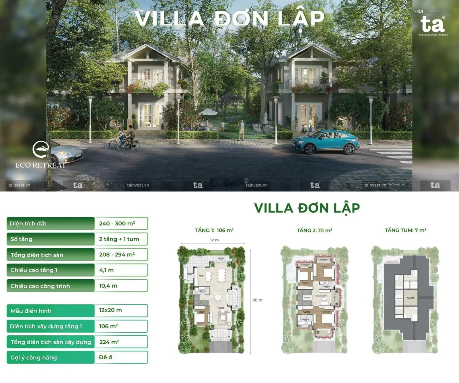 Giới thiệu 220ha tại long an,giai đoạn đầu tiên dự án nhà phố,shophouse,biệt thự eco retreat