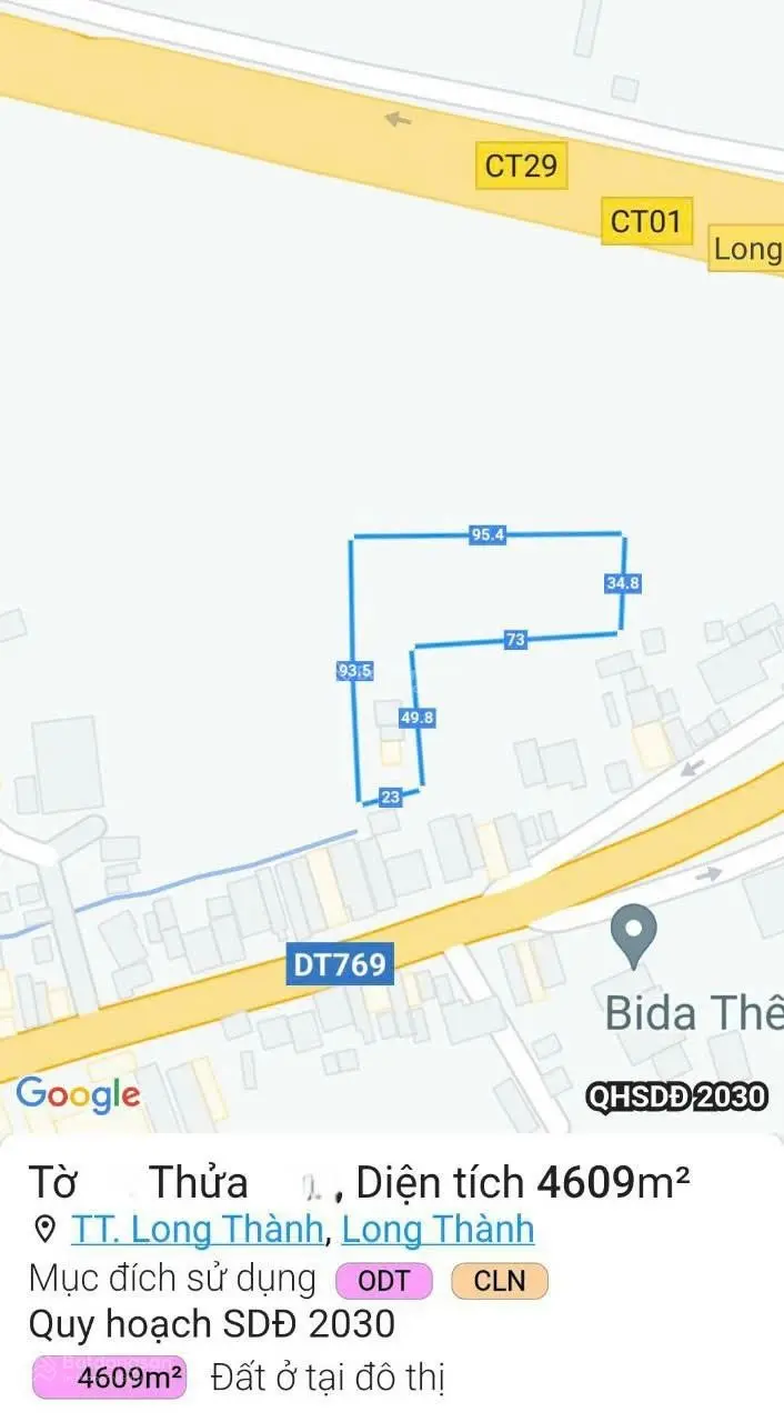 Đất 4,608,5m2, ODT 100m2. Thị Trấn Long Thành. Huyện Long Thành. Đồng Nai
