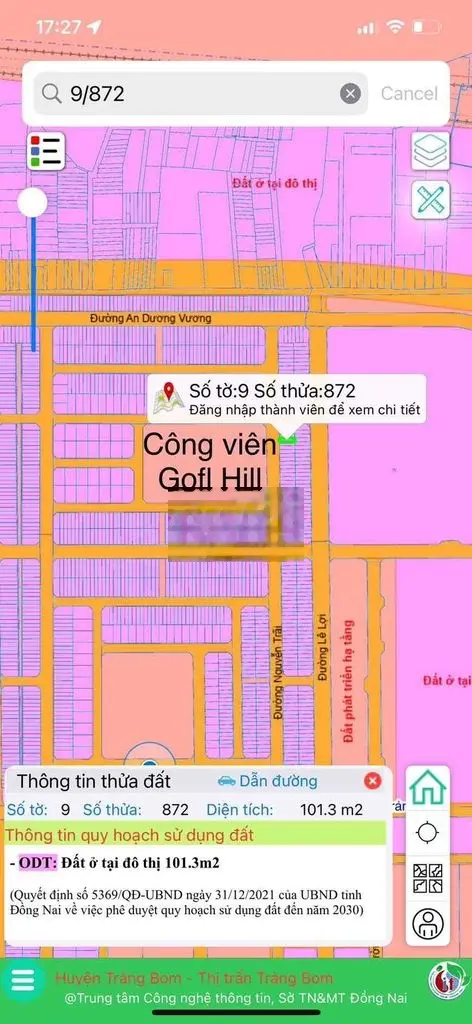 Đất Trung tâm Thị Trấn đối diện công viên Gold Hill Dg Nguyễn Trãi