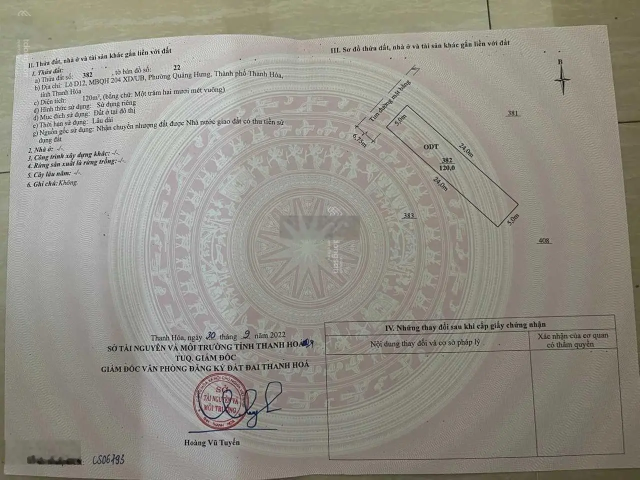Bán đất MB204 phường Quảng Hưng, Tp. Thanh Hóa