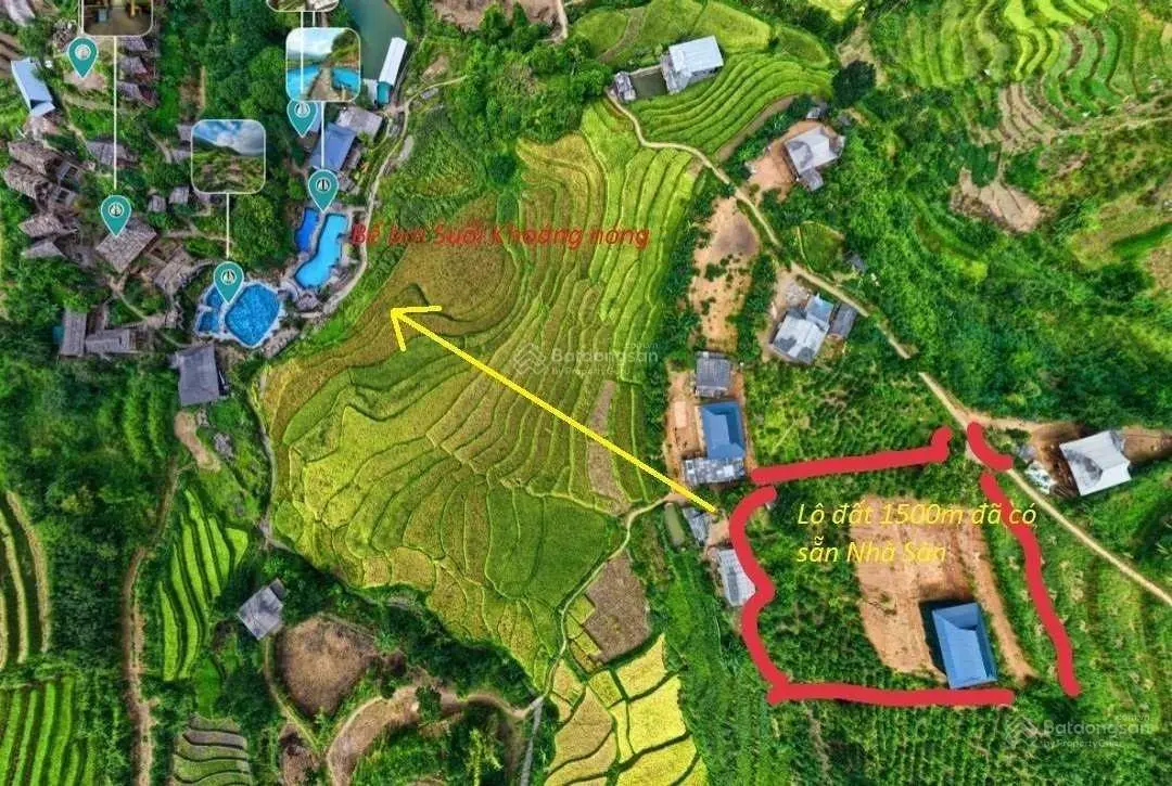 Bán 1500m2 đất TT Trạm Tấu, Yên Bái, view ruộng bậc thang và suối khoáng nóng, sẵn nhà sàn 5 gian