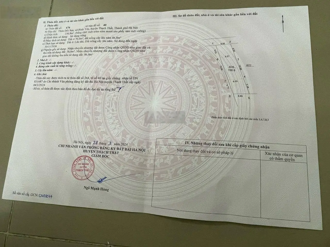 Chính chủ bán đất phân lô trục chính đường 8m thôn Đồi Sen