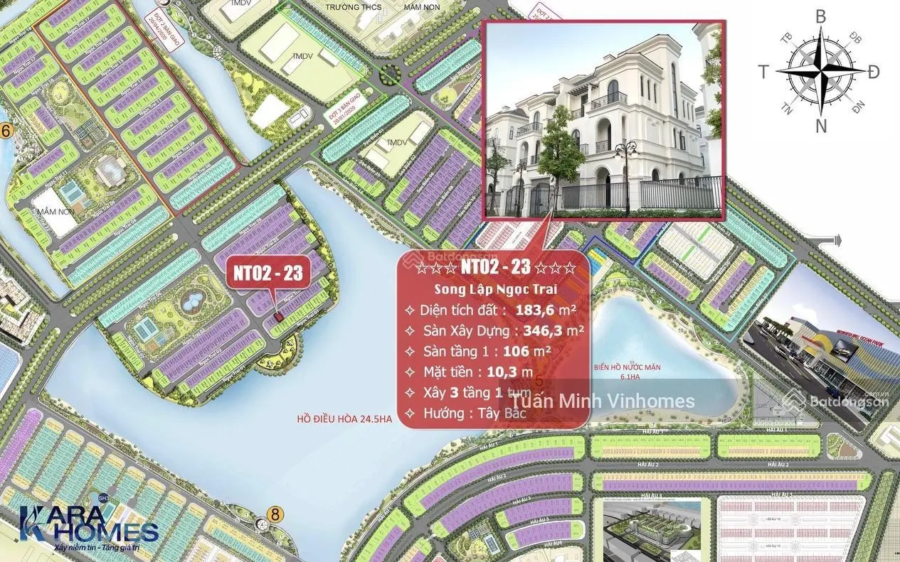 Căn biệt thự song lập Ngọc Trai - NT02, 183m2, hỗ trợ Vay 70%, lãi suất 6,5% trong 2 năm đầu