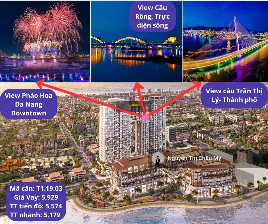 Căn hộ 1PN+ View Cầu Rồng- diện tích lớn 69,1m2- Tầng 19- Sun Ponte- Giá đợt 1- Ms Châu Mỹ