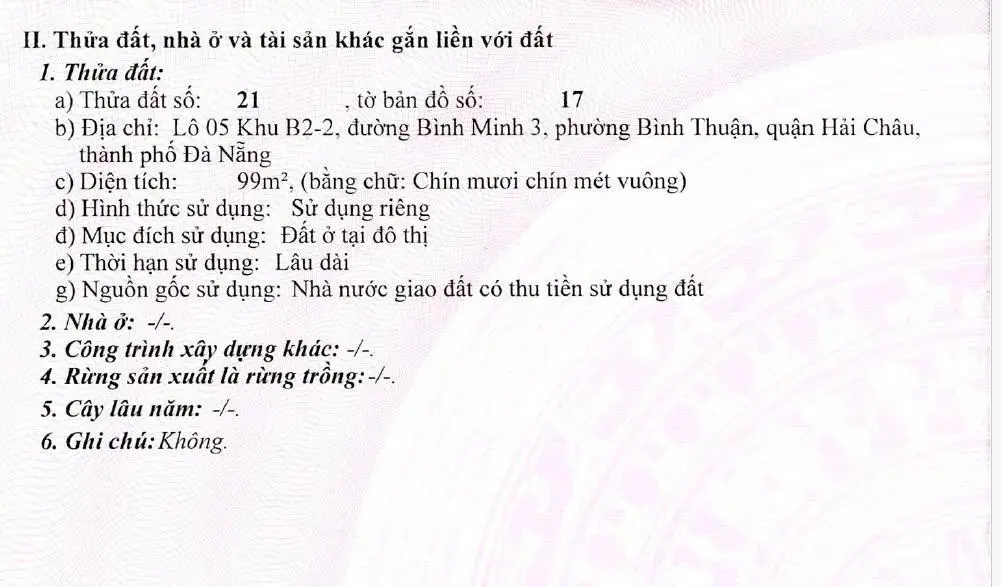 Bán gấp cặp đất đẹp tại đường Bình Minh 3 Đà Nẵng, giá 9,975 tỷ vnd, 99 m2, sẵn sổ công chứng ngay