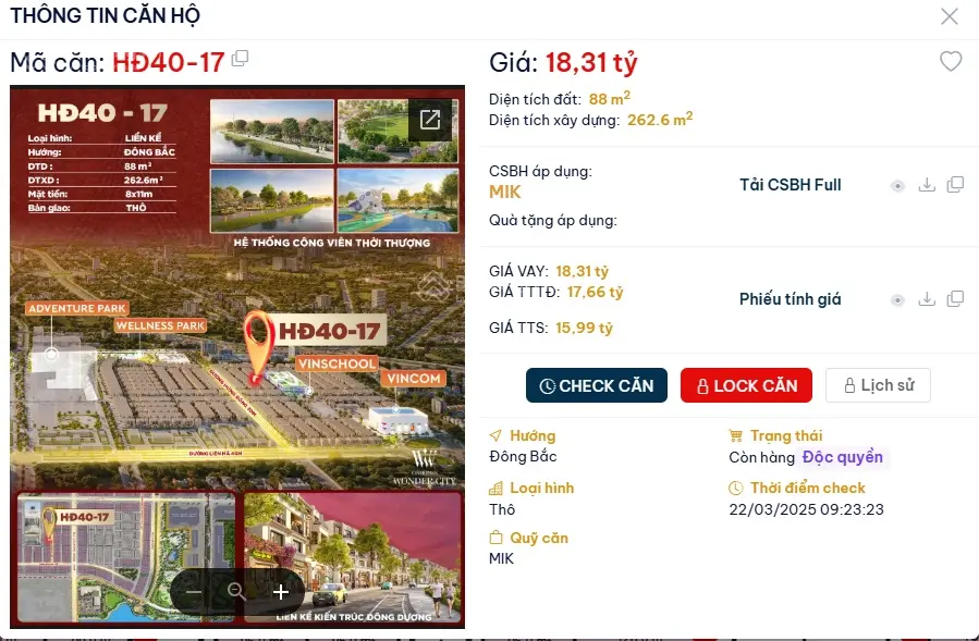Bán BT 4PN, 3WC, 181 triệu, 88m2 tại Vinhomes Wonder City, Đan Phượng, Hà Nội