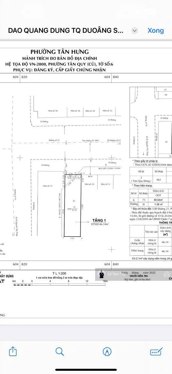 Hàng hiếm! Bán nhà nát MT 55 đường số 21 Tân Quy Quận 7. DT: 3,55m x 15m. Giá: 8,86 tỷ TL