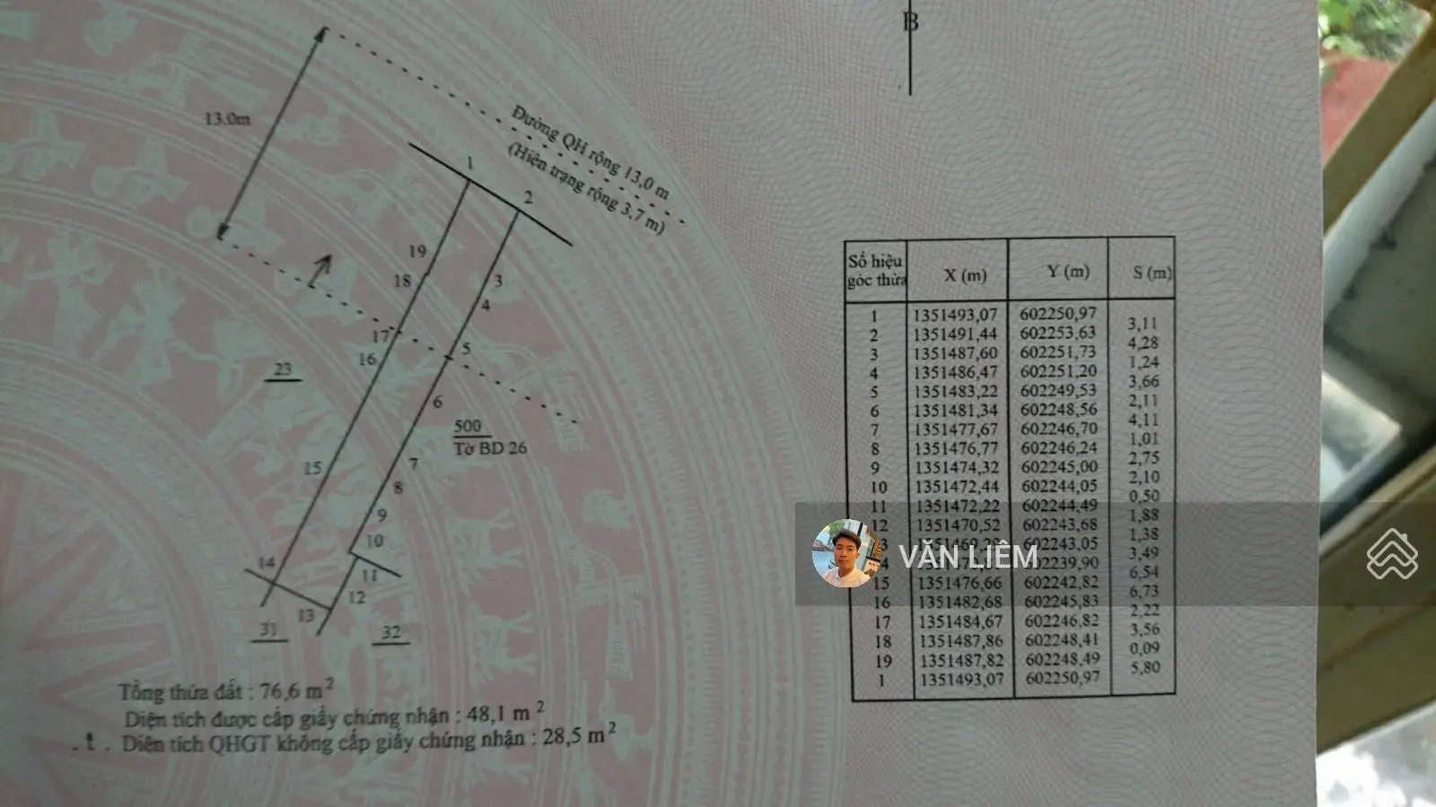 Nhà đường Lê Văn Tám - Phước Long - DT: 76.6m2 sau QH còn 48.1m2 - Nhà cấp bốn có gác lửng