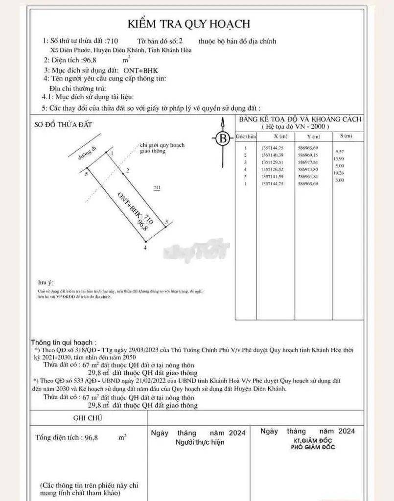 Bán lô đất Diên Phước đường nhựa, thổ cư, sổ đỏ giá 590tr