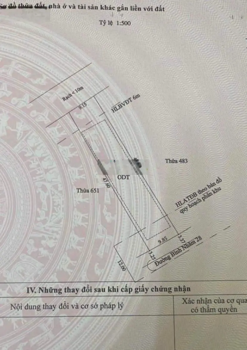 Đất Bình Nhâm 456m2 Thổ Cư 300m2 giá 6,8ty