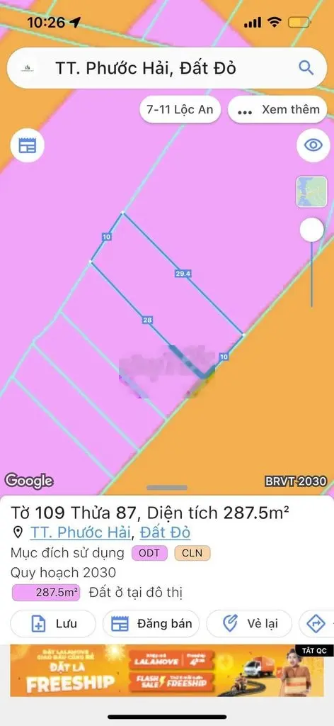 MẶT TIỀN NGUYỄN VĂN LINH – TT PHƯỚC HẢI 🌈Dt 287,5m2 10x28m Giá 8 TỶ