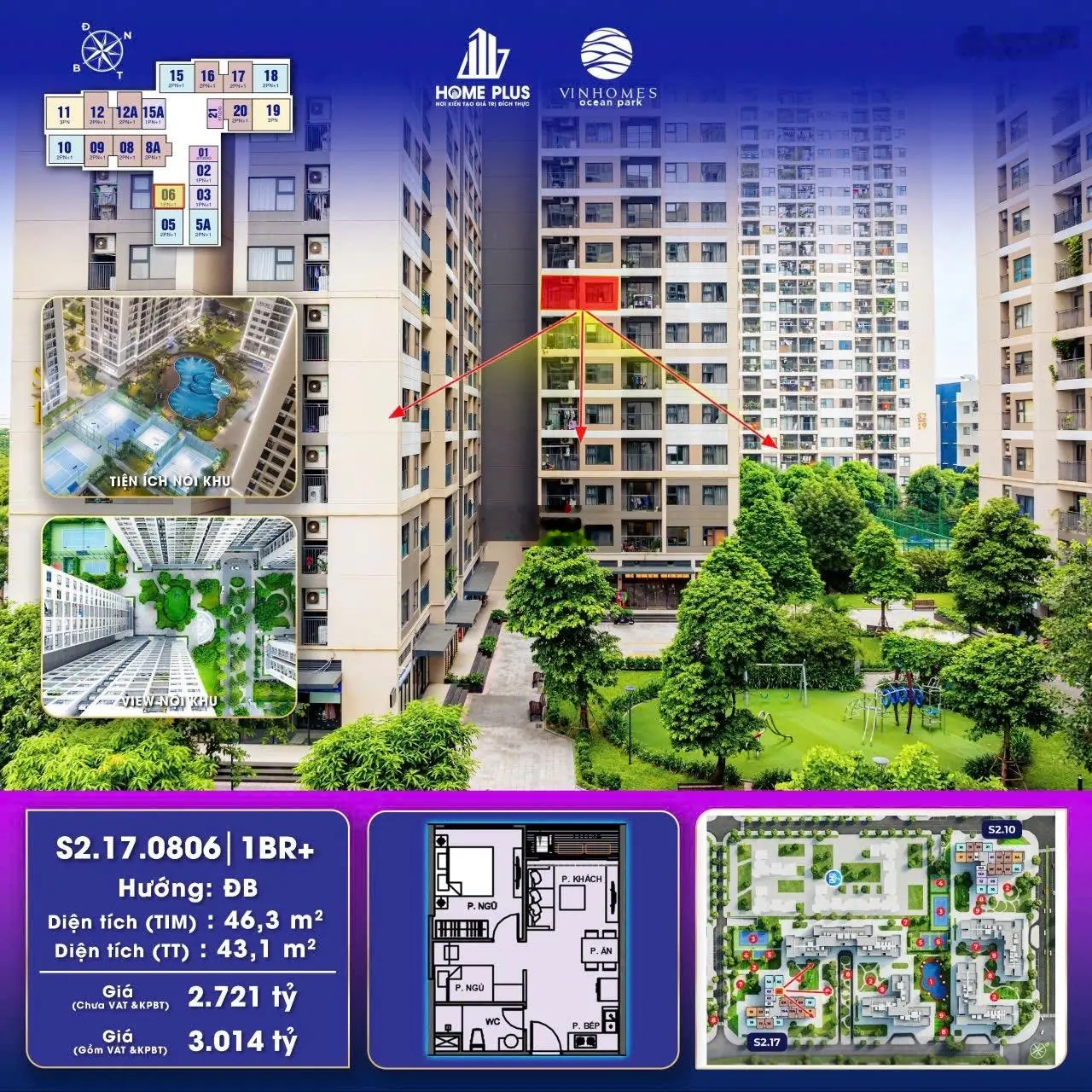 Bán căn hộ chung cư 1PN tại Vinhomes Ocean Park Gia Lâm - giá 2,721 tỷ VND