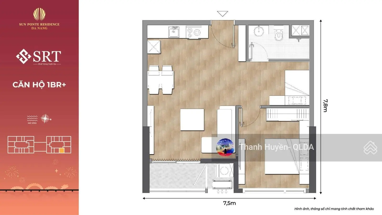 Thanh Huyền - Căn 1PN + trực diện view sông còn sót lại duy nhất dự án Sun Ponte hỗ trợ đến70% GTCH