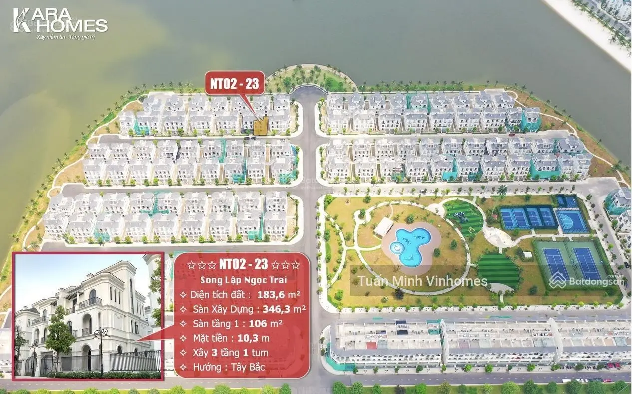 Căn biệt thự song lập Ngọc Trai - NT02, 183m2, hỗ trợ Vay 70%, lãi suất 6,5% trong 2 năm đầu
