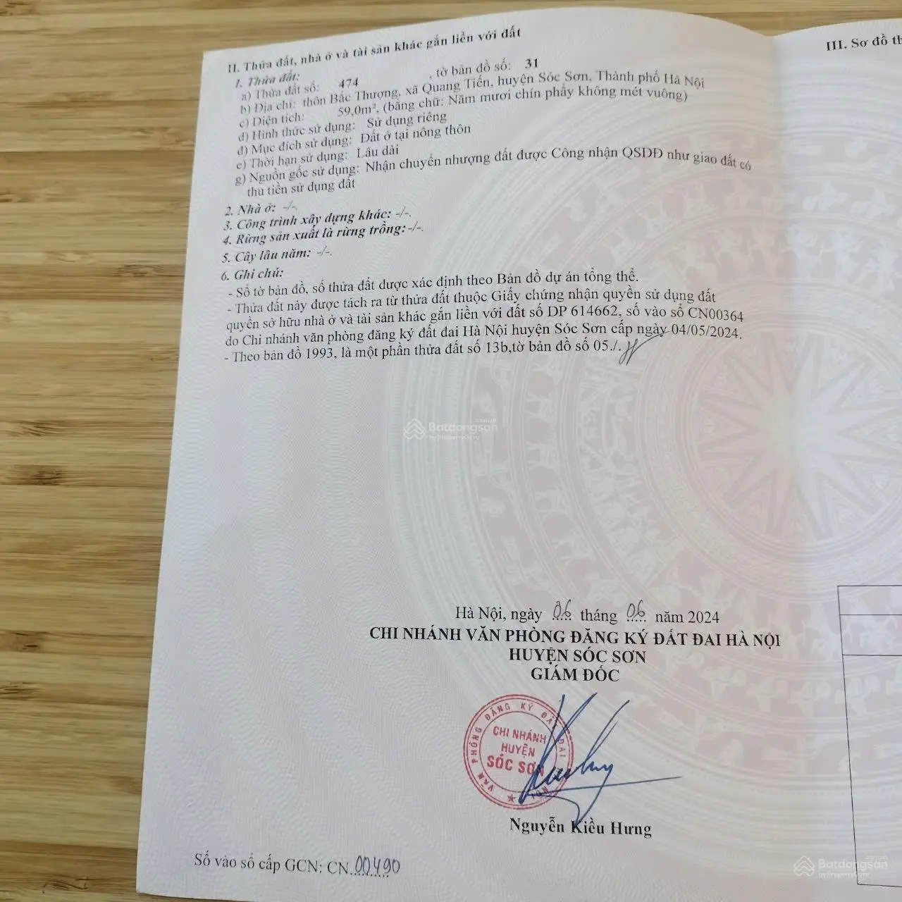 59 m gần bìa làng Bắc Thượng, Quang Tiến, Sóc Sơn, Hà Nội giá cực tốt để đầu tư