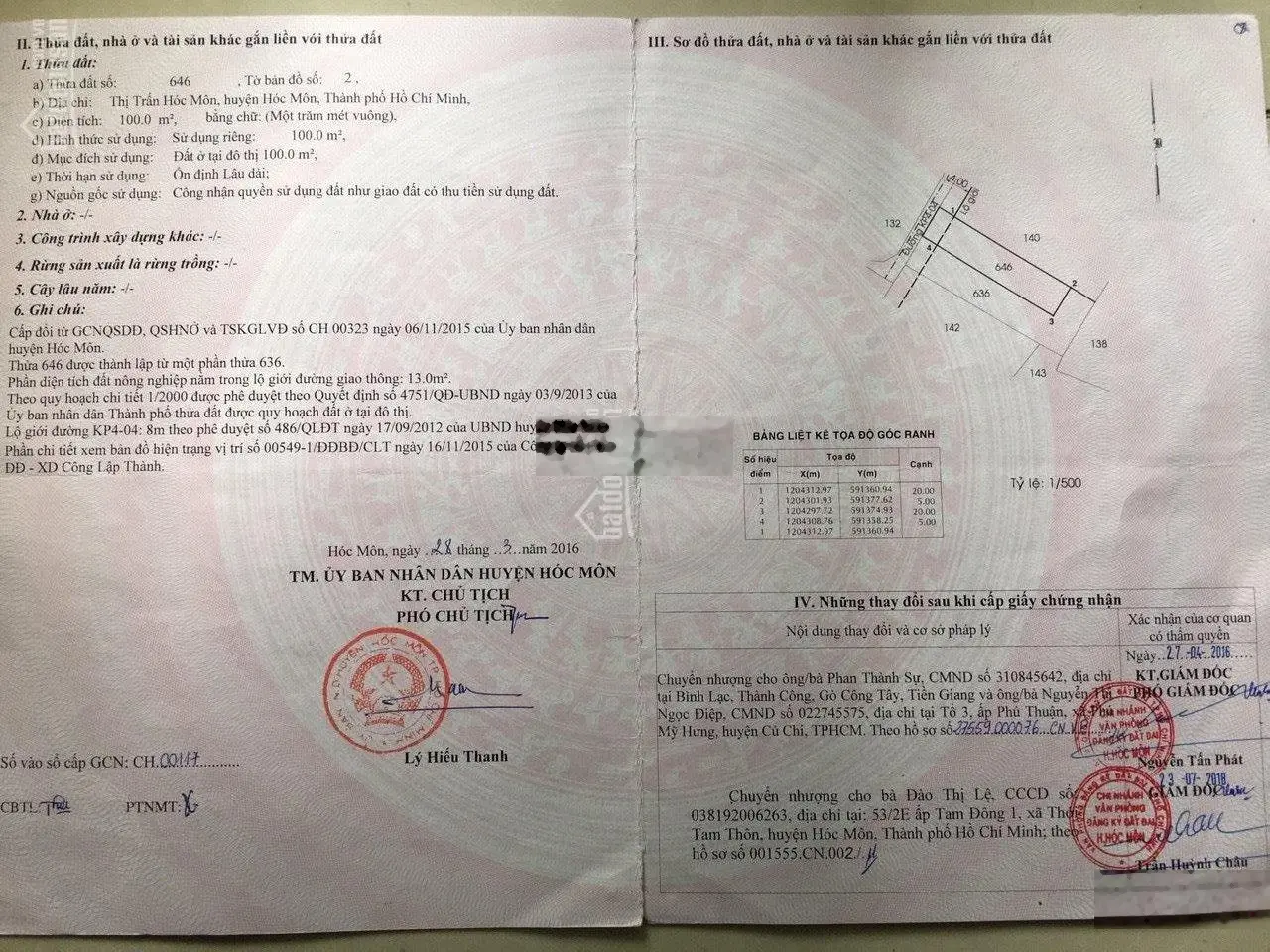 Cần bán nhanh mảnh đất 100m2 thổ cư Phố Bà Triệu thị trấn Hóc Môn Huyện Hóc Môn 850 triệu
