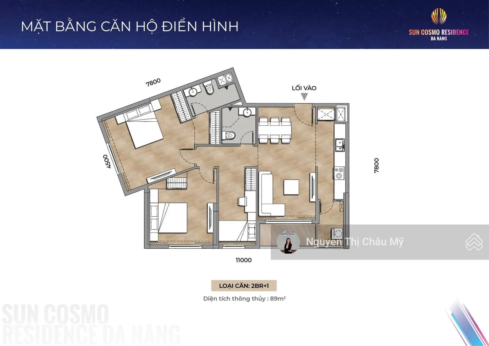Mã căn 2PN + Diện tích 89m2 tầng 3A dự án Sun Cosmo - Vị trí gần Cầu Trần Thị Lý - Ms Châu Mỹ