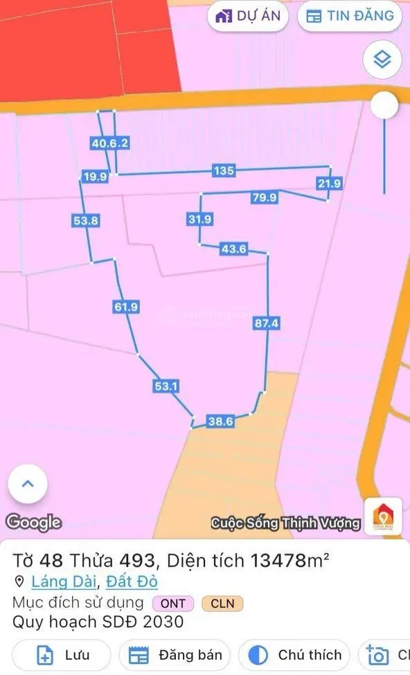 1.3tr/m2 thương lượng ( 1mẫu 3, 2.400m2 thổ cư) Láng Dài, BR-VT