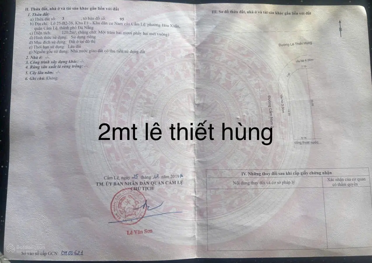 Bán đất tại đường lê thiết hùng giao với cẩm nam 2, giá cực chất 4,8 tỷ vnd, diện tích 120,2 m2