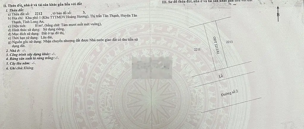 Đất thổ cư thị trấn Tân Thạnh, huyện Tân Thạnh