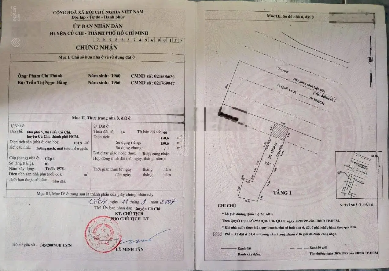 Nhà mặt tiền vừa ở, vừa kinh doanh - Quốc Lộ 22 ngay trung tâm thị trấn Củ Chi, DT 300m2