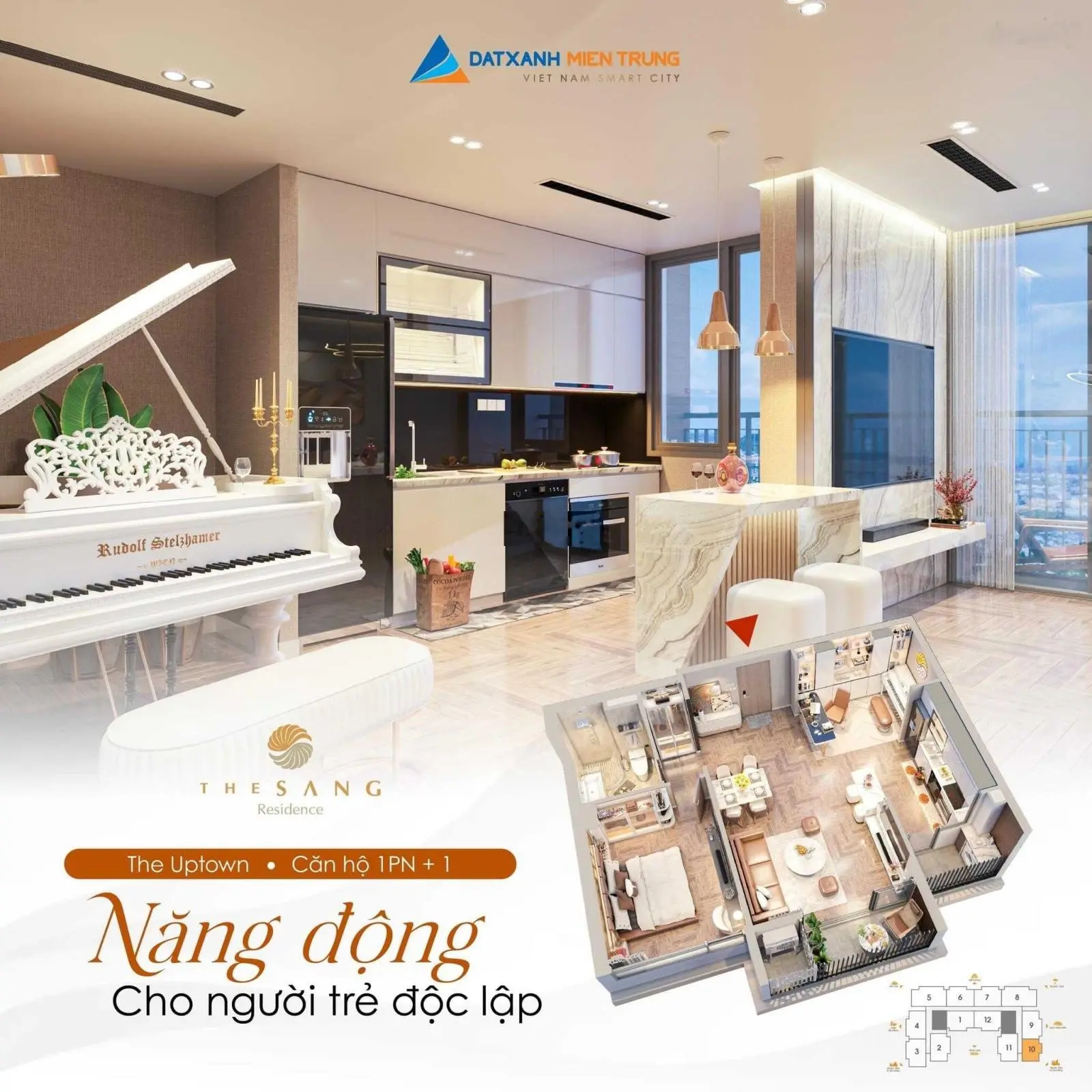 Bán căn 62m2 view biển Mỹ Khê Đà Nẵng giá chỉ 3,4 tỷ rẻ nhất tòa The Sang Residence, sở hữu lâu dài