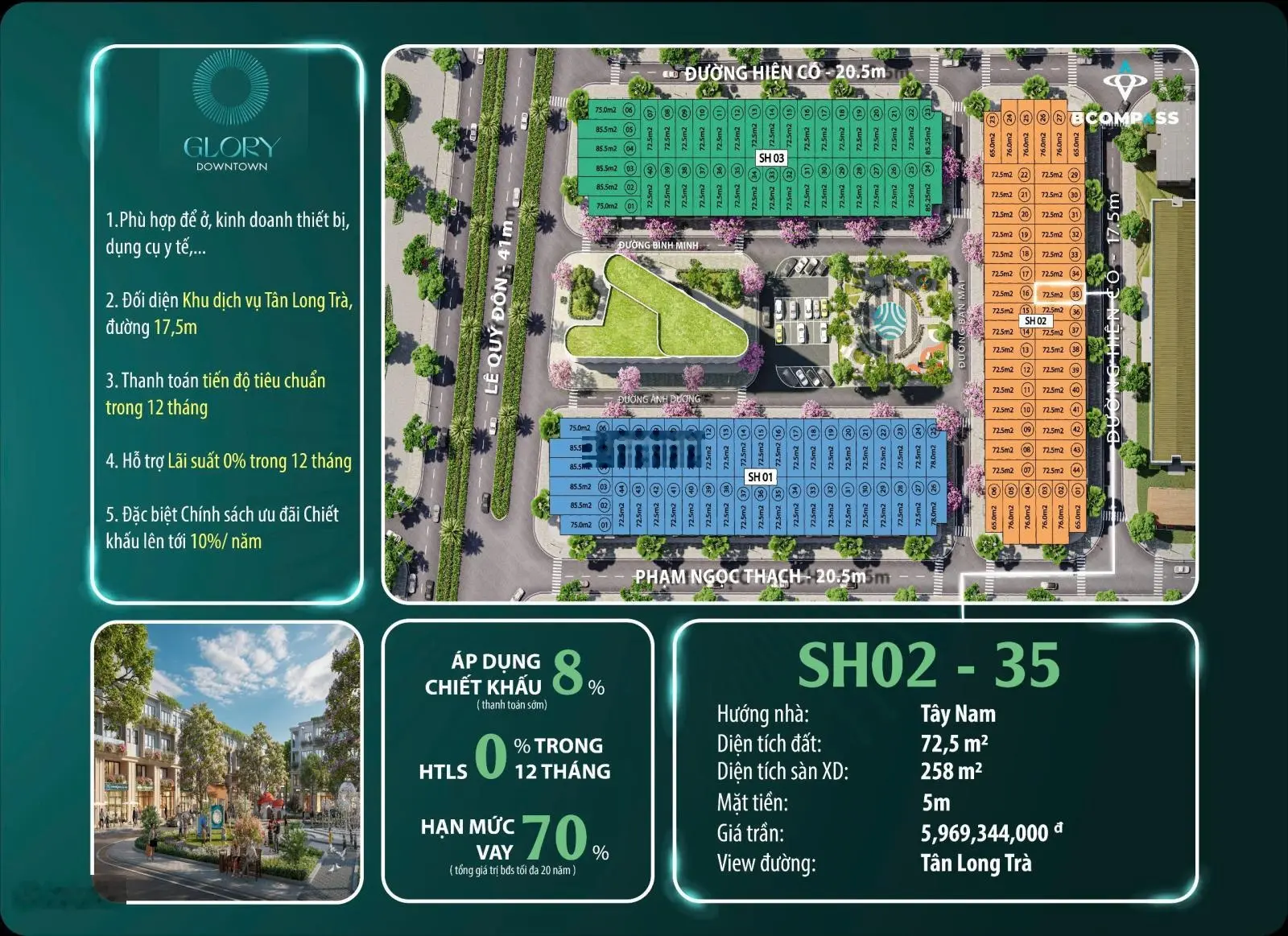 Chủ đầu tư Glory Downtown nhận booking shophouse đường Lê Quý Đôn 0941 391 ***