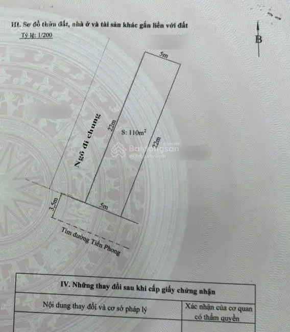 Lô góc 2 mặt tiền Mặt đường Tiền Phong, Đằng Hải Diện tích: 110m (ngang 5m) - Hướng: Tây Nam