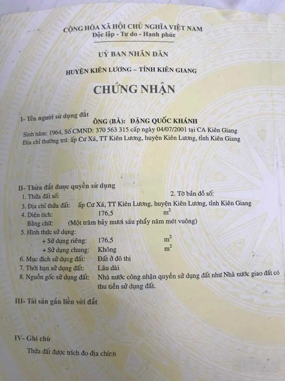 Chính chủ cần bán nhanh căn nhà đẹp tại đường Mạc Thiên Tích, KP Cư Xá, TT Kiên Lương, Kiên Giang