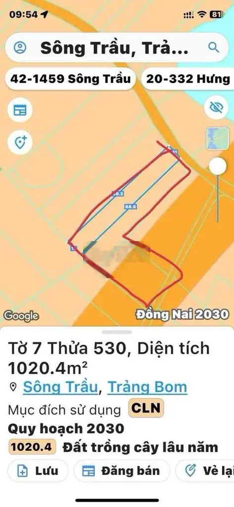 Bán 3000m2 2 mặt tiền Trảng Bom Thanh Bình giá 6ty6