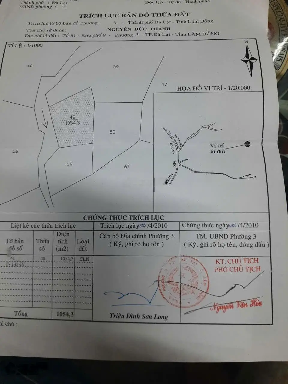 Bán lô 1054.3m2 phường 3 - Đà Lạt khu vực trung tâm di chuyển thuận tiện phù hợp đầu tư