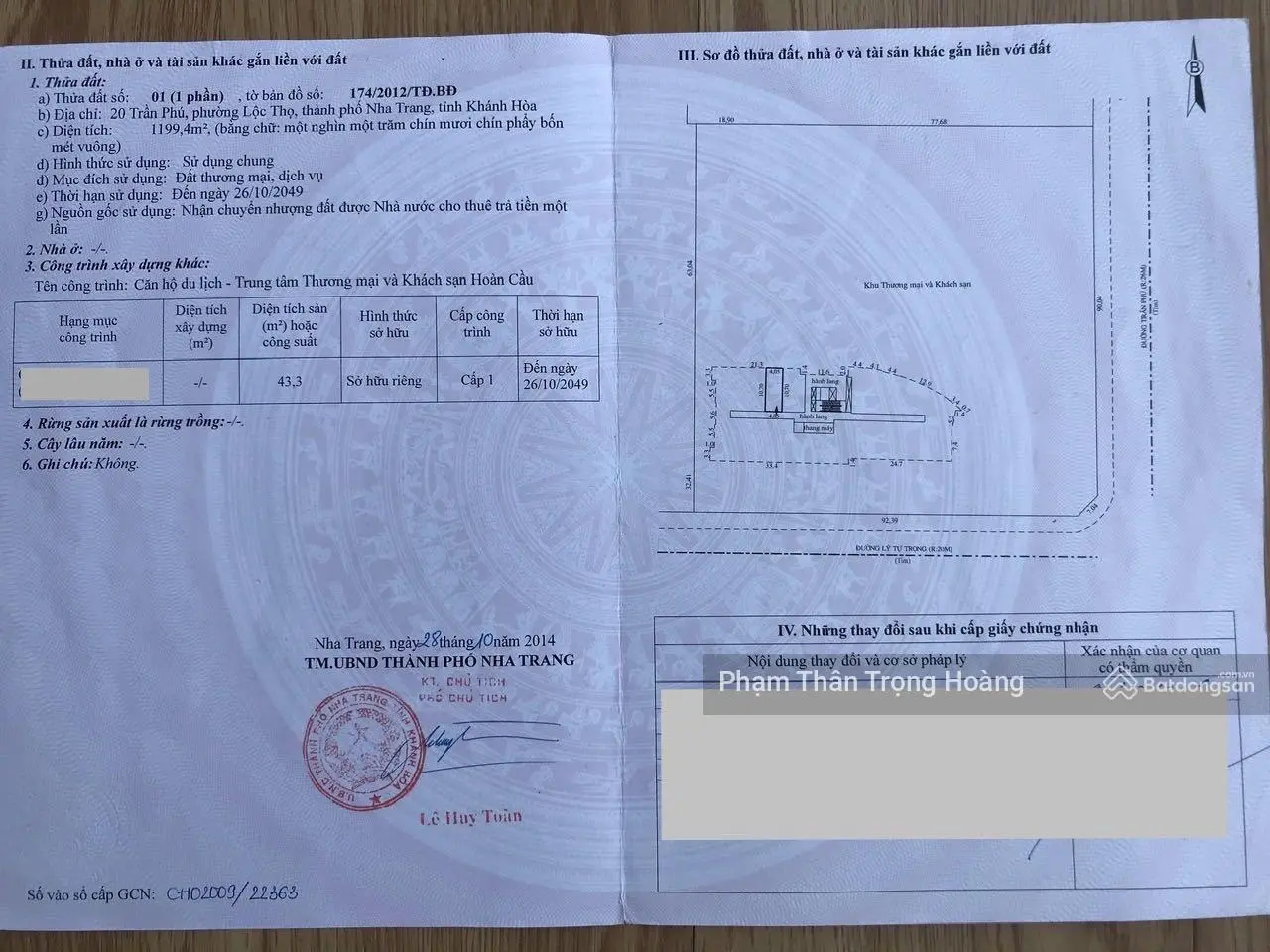 Bán căn hộ Nha Trang Center, đường Trần Phú, P. Lộc Thọ, Nha Trang 43,3m2 - giá 2,2 tỷ (Sổ hồng)