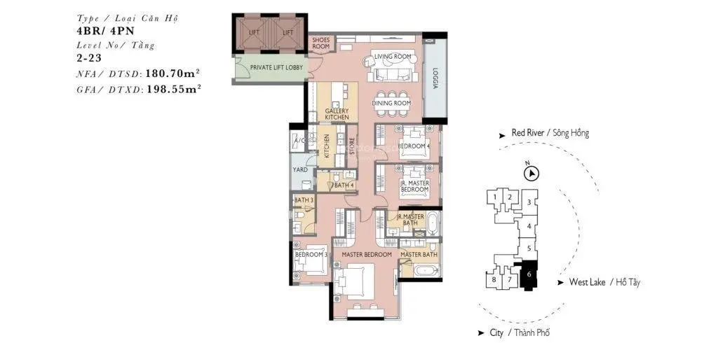 Bán căn hộ chung cư cao cấp Heritage West Lake, Q. Tây Hồ, 180,7m2 - 27,5 tỷ