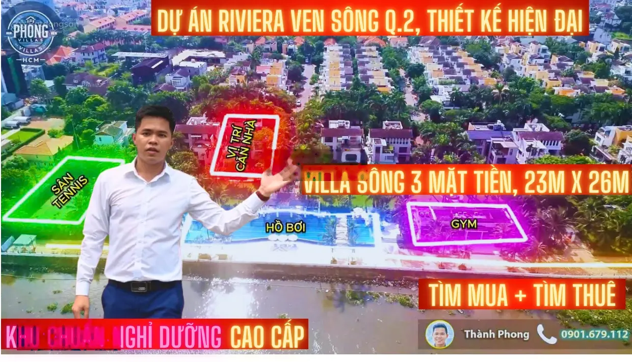 Siêu đẹp biệt thự 3 mặt tiền - trực diện sông & công viên - 23x26m, gần 600m2 trệt 2L - Giá 280 tỷ